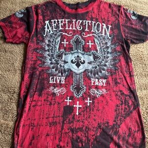 Affliction Red & Black Winged Cross Graphic Tee